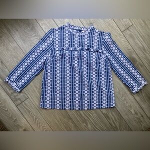 Boden Blue and White Embroidered Top